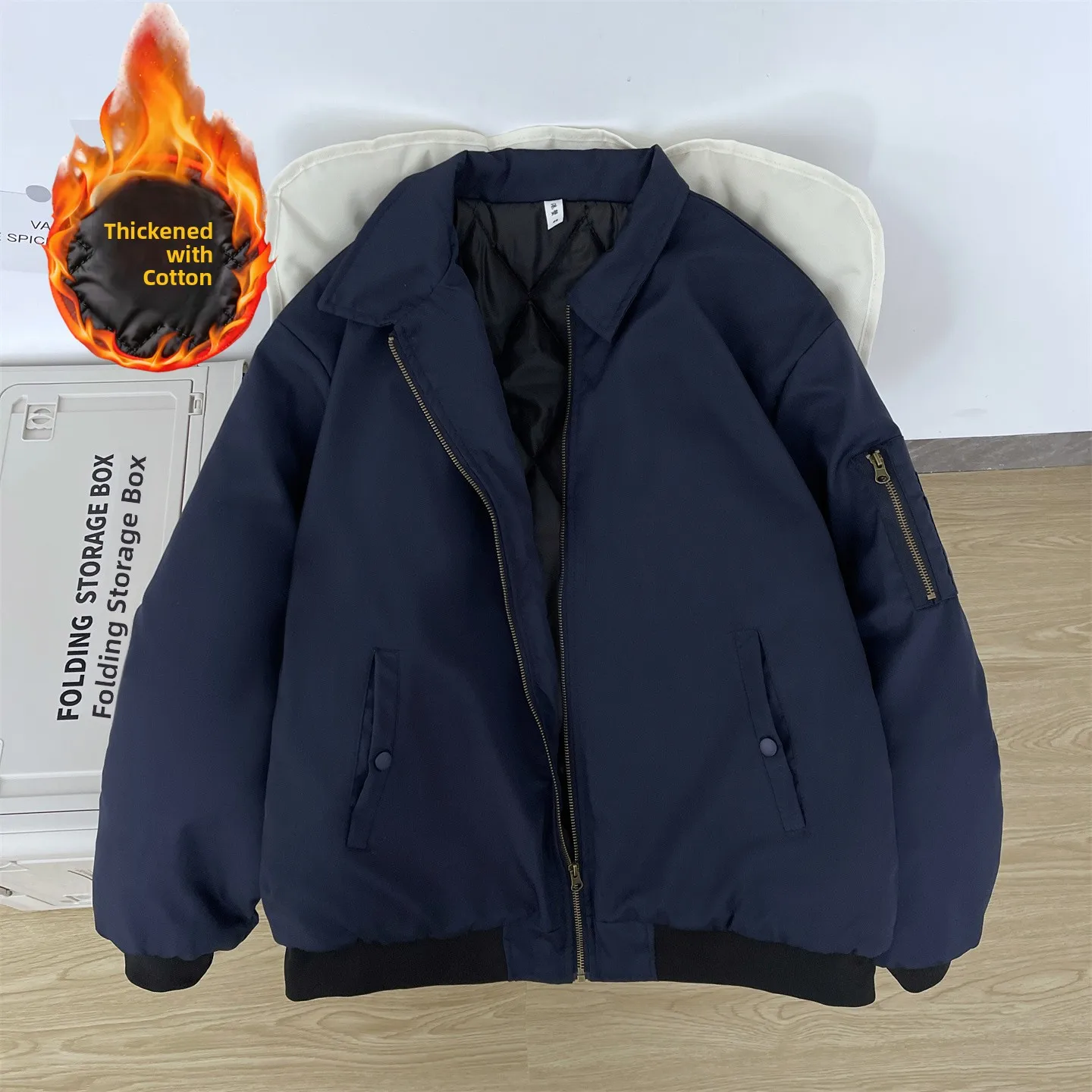 

Cleanfit Thiened Cotton Flight Jaet American Sle Baseball Collar Autumn Winter Outerwear for Men Casual Loose Fit