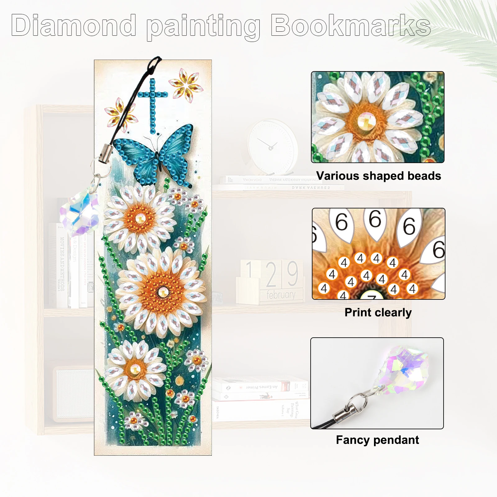 3 szt. Diamentowe zestawy do malowania zakładki dla początkujących, mała stokrotka zakładka Bling kryształowy wisiorek zakładki do domowego biura prezent