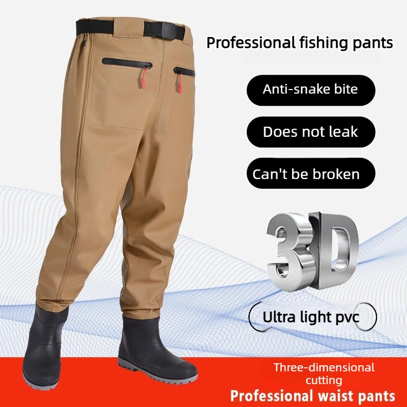Men's Waterproof Fishing Wading Pants, Nylon Half Body Waist High Waders for Stream Fishing, & Outdoor