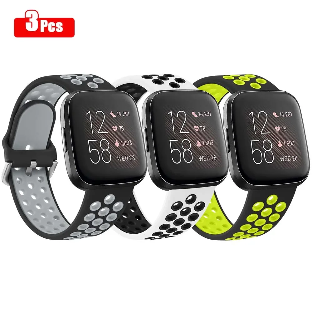 3 Pack Soft Silicone Band For Fitbit Versa/Versa 2/Versa Lite Strap Double Color Bracelet For Versa SE Watchband Replacement