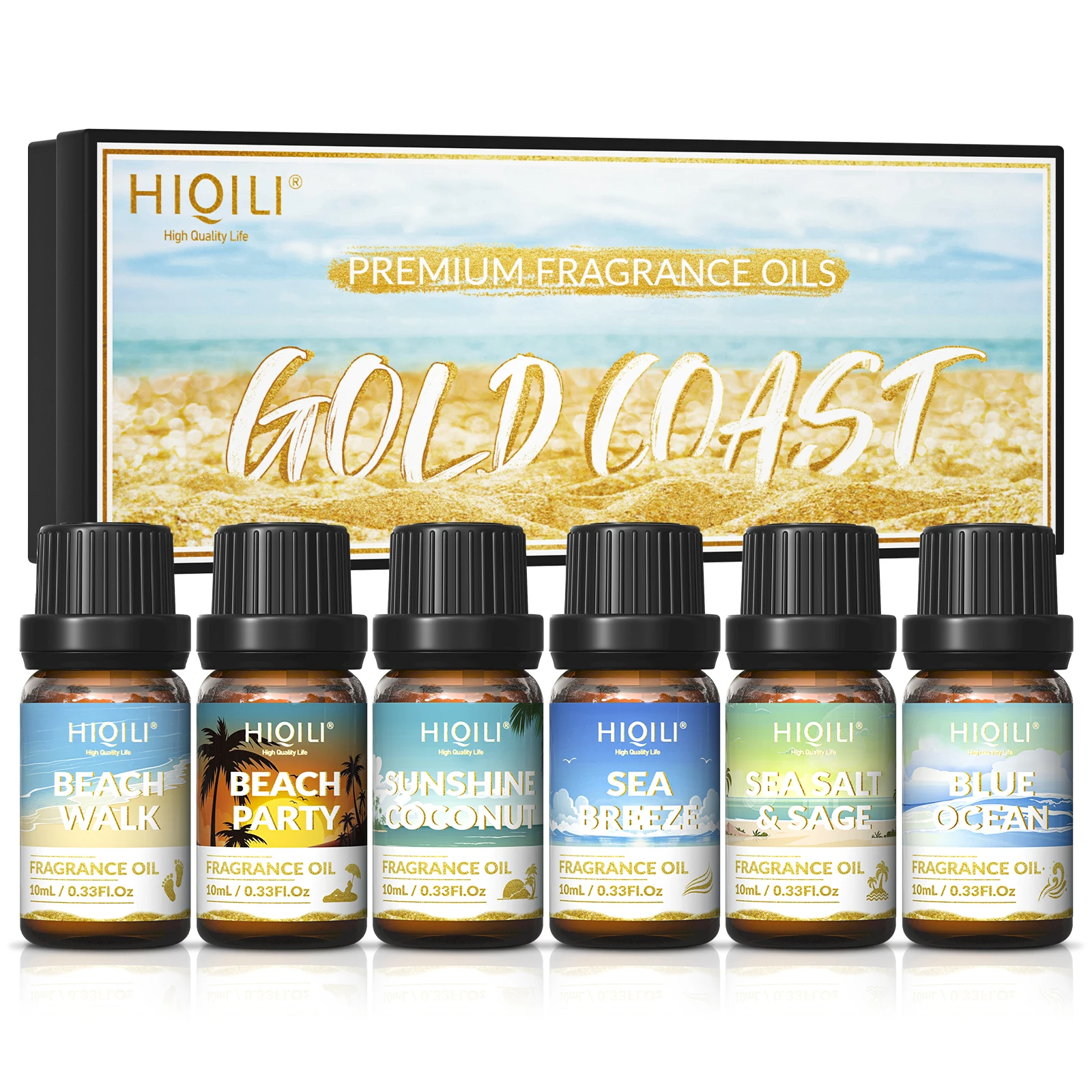 Zestaw HIQILI Gold Coast, TOP 6 szt. Olejków zapachowych, zestaw prezentowy do aromaterapii, do samochodu, domu, hotelu, do dyfuzorów, do wyrobu świec. — 2
