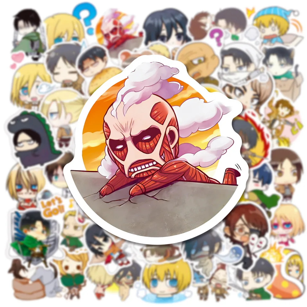 50 PCS Attack On Titan Kawaii Anime Stickers For Laptop Wall Decals Gift Waterproof Removable