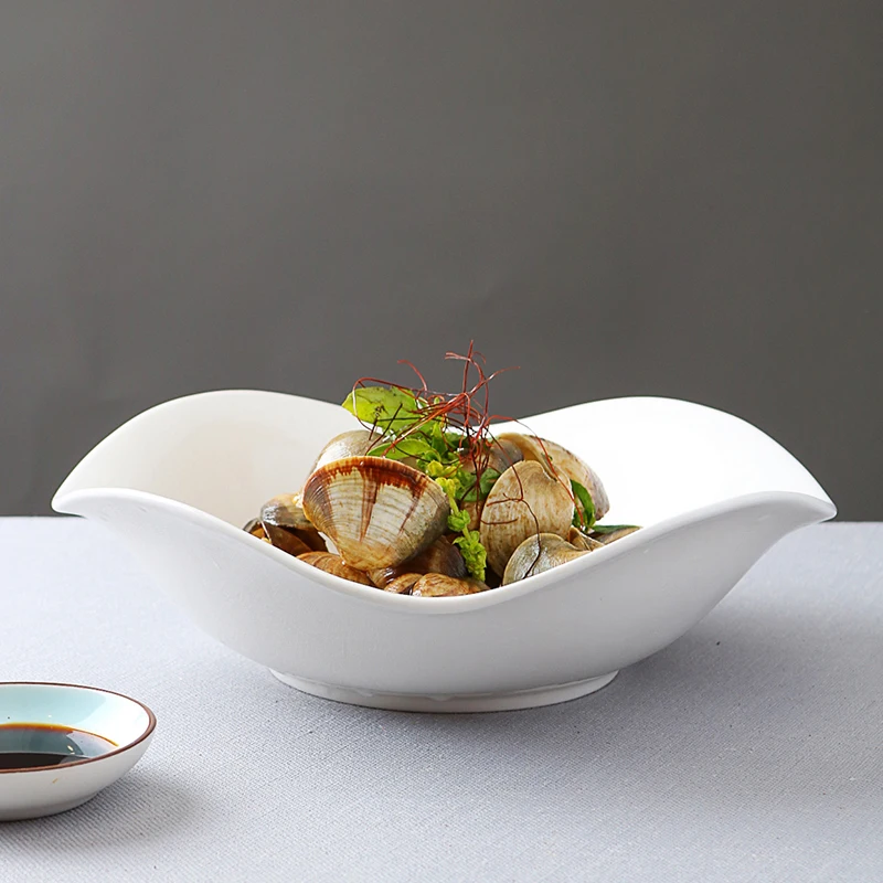 

Cerc White Porcelain Hotel Sle Sichuan Cuisine Stir-Fry Deep Bowl Irregular ape Special Feature Rural Homestay Di Plate