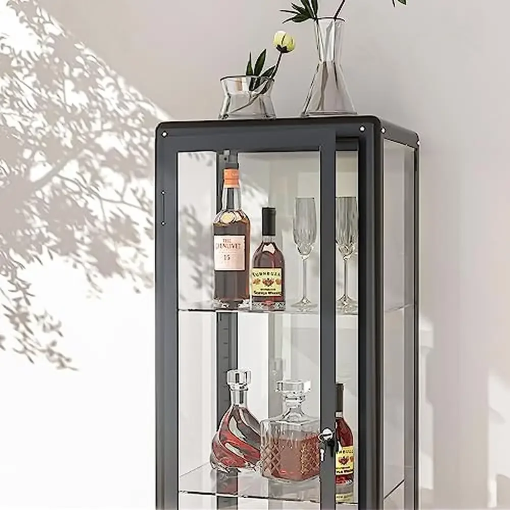 خزانة عرض زجاجية قابلة للتعديل مصباح ليد قابل للقفل خزائن التحف عرض حالة غرفة المعيشة تخزين الرف خزانة مشروبات المطبخ