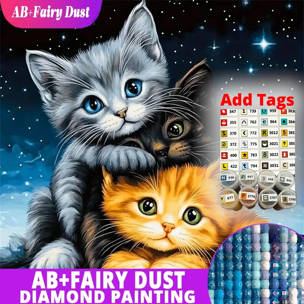 

AB сказочная пыль, Новое поступление, Алмазная мозаика, кошка, животное, полная квадратная круглая алмазная живопись, мультяшный комплект, вышивка, детское хобби