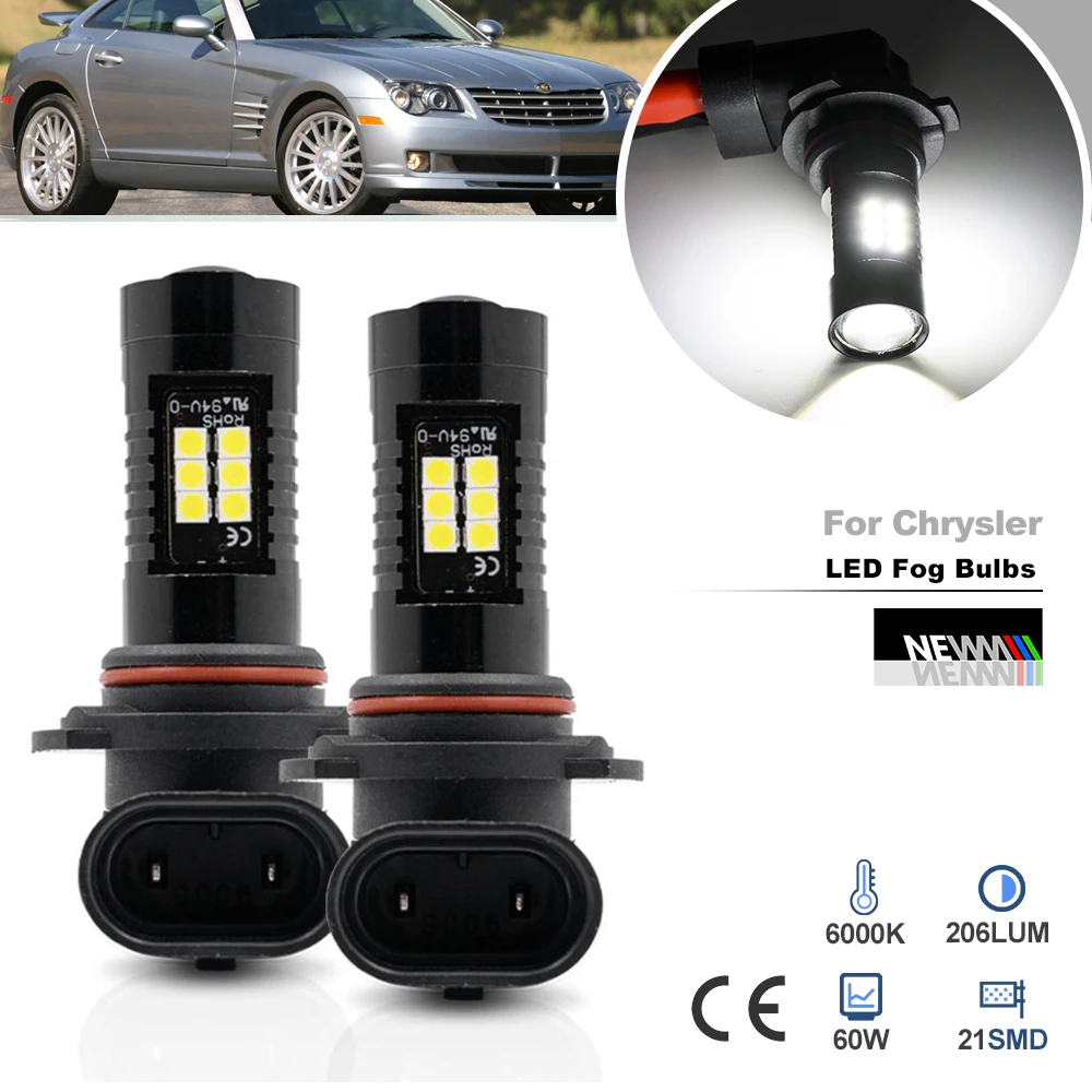 For Chrysler Crossfire Accessories 2003 2004 2005 2006 2007 2008 HB4 9006 P22d LED Fog Lamp Bulb Canbus Headlight Driving Light