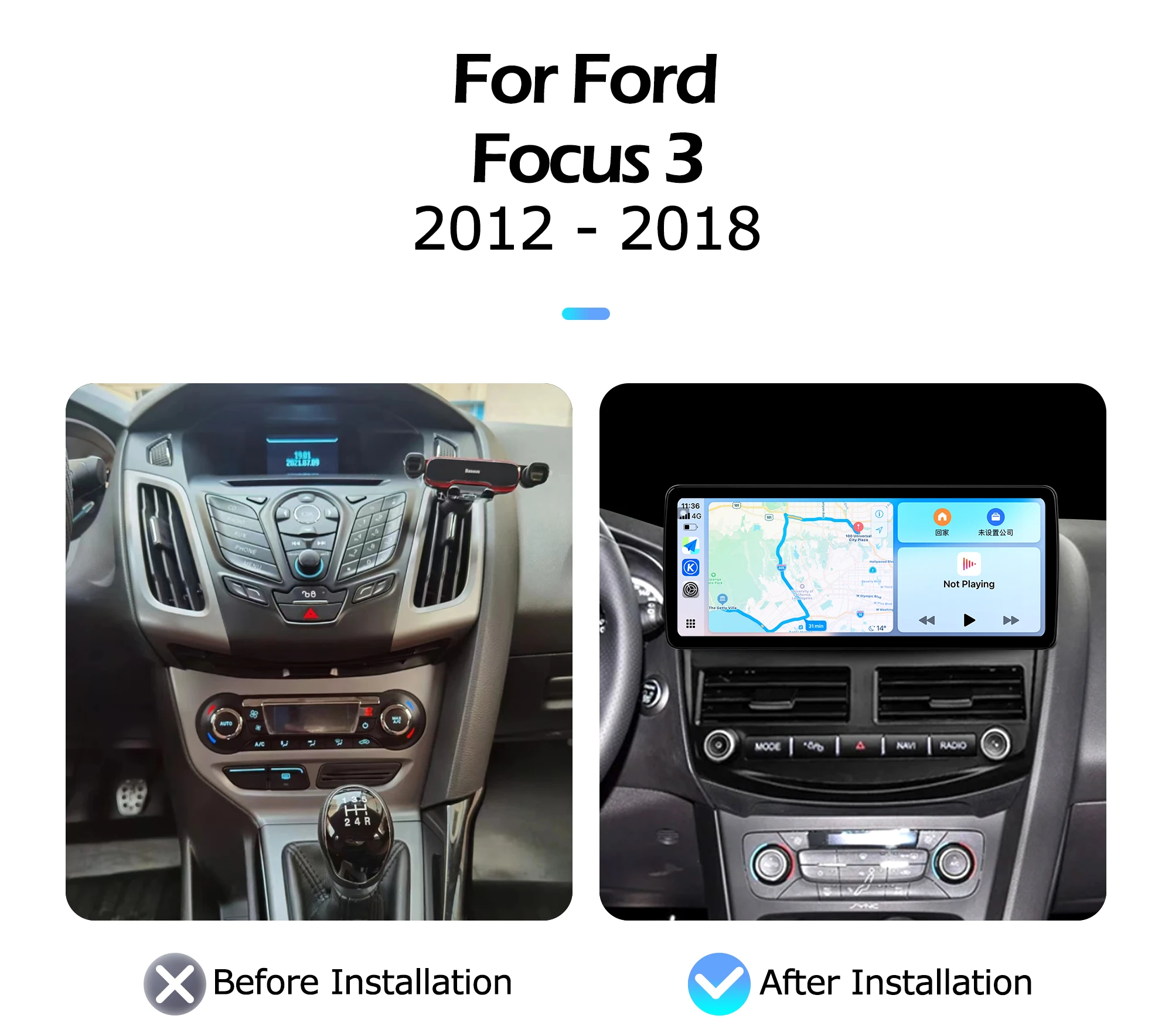 Picture 3: 12.3 inch For Ford Focus 3 2012-2018 Car Radio Lntelligent Multimedia Player Android Auto Wireless Carplay Bluetooth 4G WIFI GPS