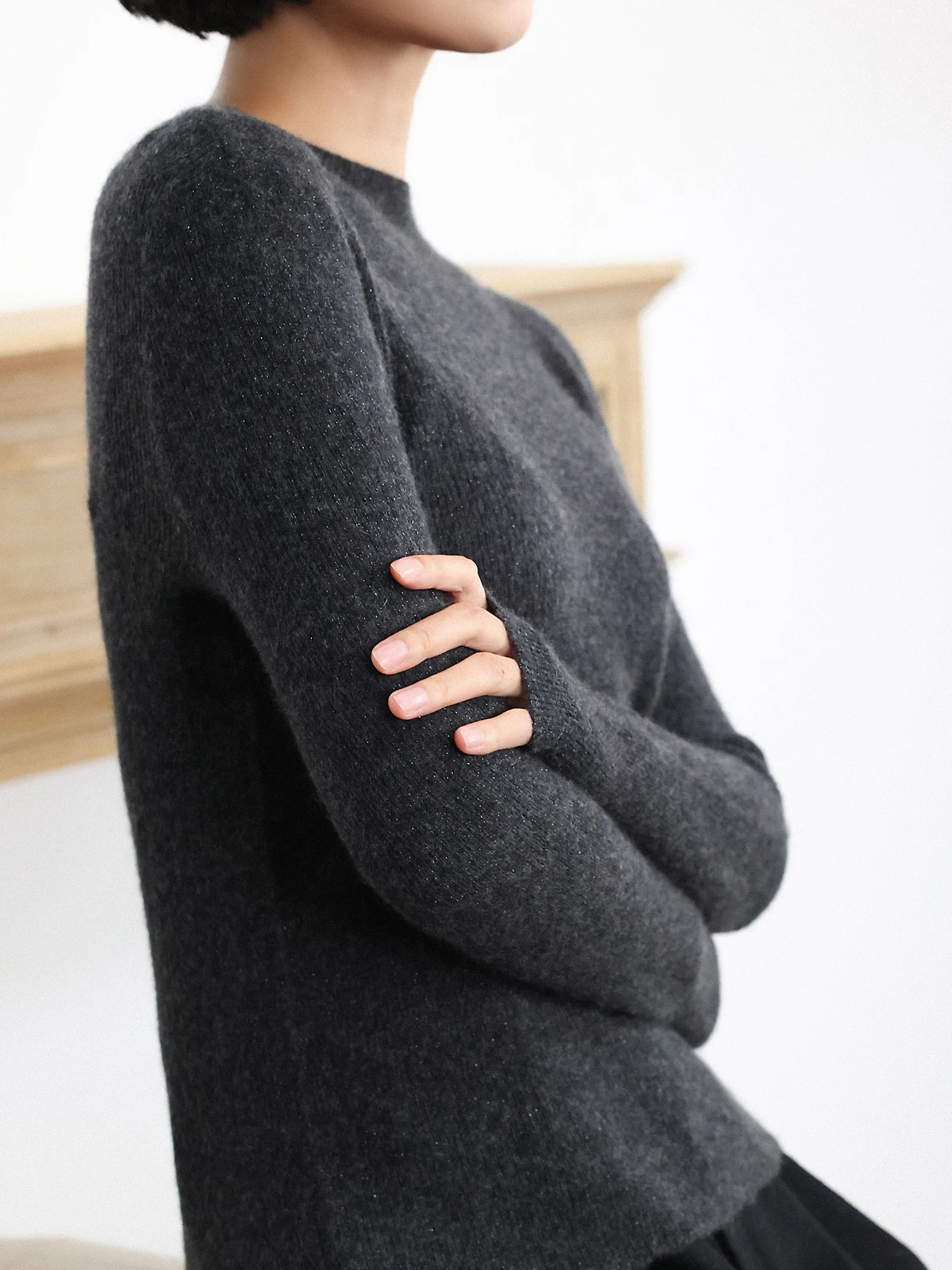 

Женский вязаный базовый слой Long Sve Top Gold Tead f, облегающий свитер в полоску с высоким воротником и запахом