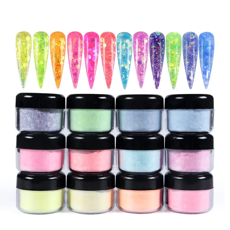 1 Jar 15g Glitter Holo Laser Sequins Acrylic Polymer Crystal Powder for Nail Dipping Carving Extension Manicure Builder Pigments