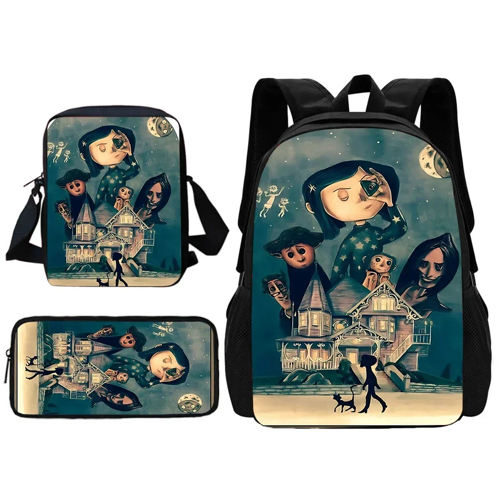 Anime Horror Film C-Coralines Mochila com Bolsa de Ombro, Sacos Lápis, Mochilas Escolares para Meninos e Meninas, Melhor Presente