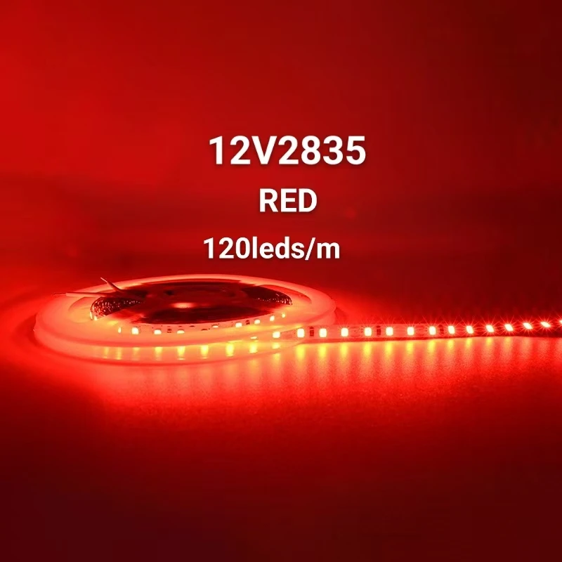 

12V Led Light Strip 16.4 Feet (5m) Per Roll/32.8 Feet (10m) Per Roll, 8mm Wide, 120 Leds/M Tape Light, Under-Cabinet Light, Red Light 2835 Led Rope Light Suitable for Bedroom, Shopping Mall Shelves, Kitchen Decoration, Office Decorative Light Strip, Holid