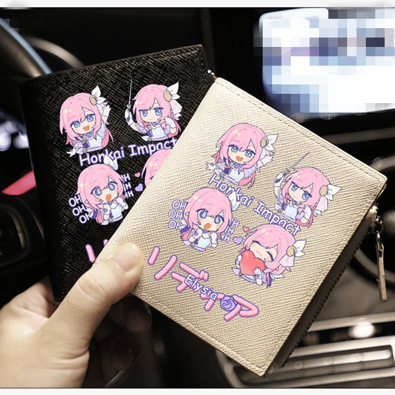 

Anime Cute Wallet Elysia Bronya Cosplay Cartoon Student Coin Purse For Men Women Short Game Wallets Fans Gift
