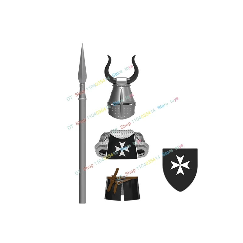 Abad pertengahan Perang Crusader Hospitaller Teutonic Knights Mini Action Figure pelindung berat ksatria anak-anak blok hadiah mainan DT8901