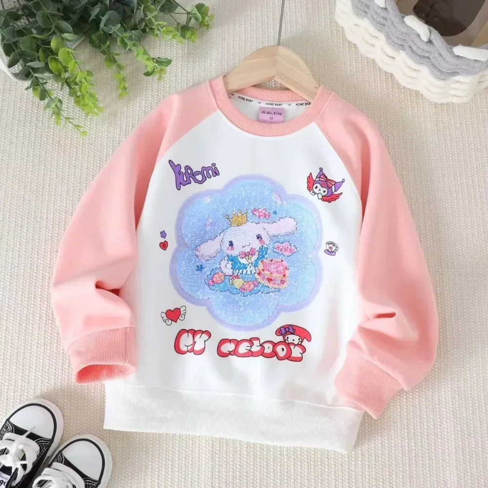 Cinnamoroll Anime Sanrio ropa de manga larga para niños, blusa Kawaii con capucha de dibujos animados Kuromi, regalos para niños, otoño y primavera