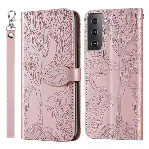For Samsung Galaxy S21 / S21 Plus / S21 FE case, Tree of Life leather case with card slot, clamshell leather case
