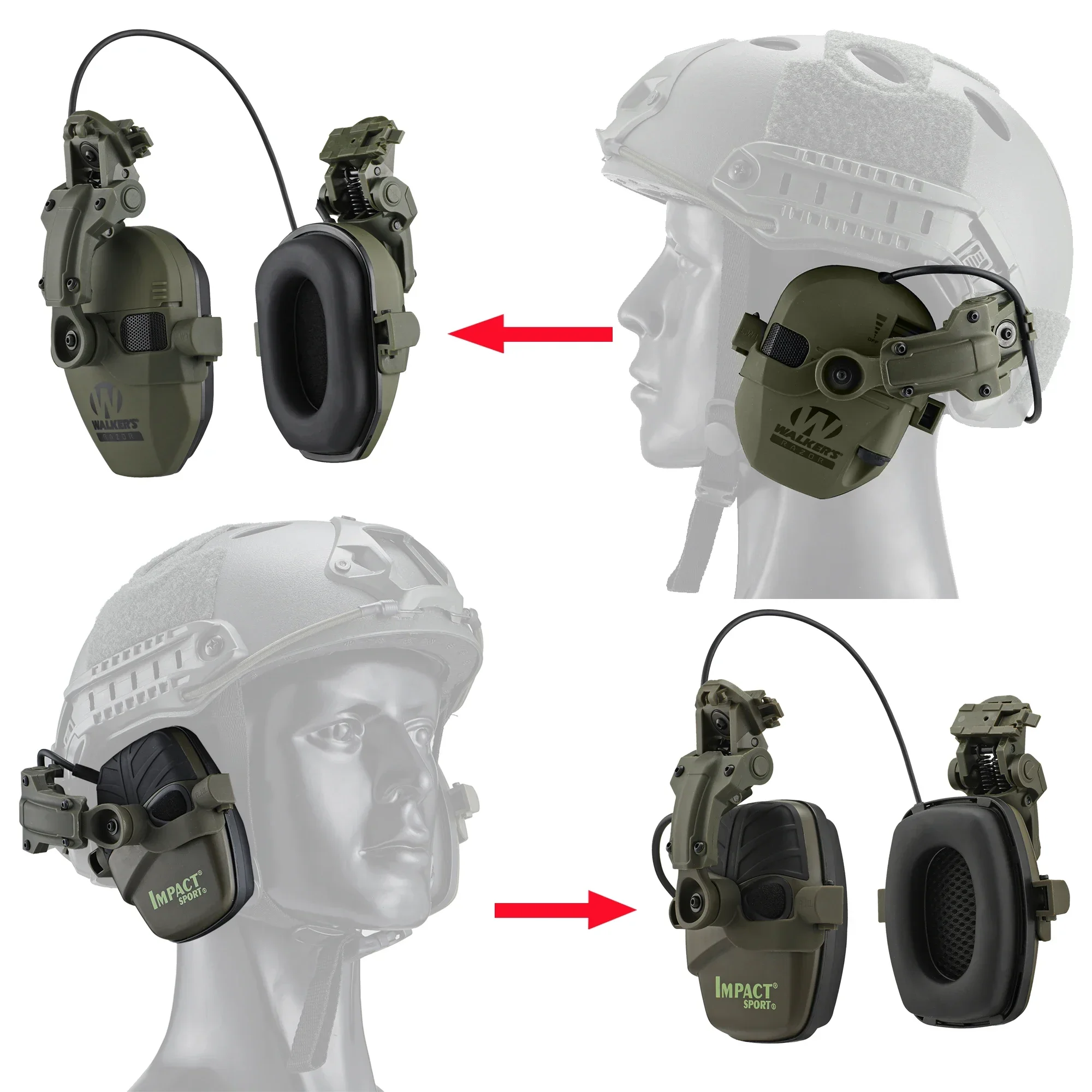 Two wearing methods Tactical Helmet Headphones/Military Helmet Earmuff/Electronic Hearing Protection/Hunting Noise Reduction