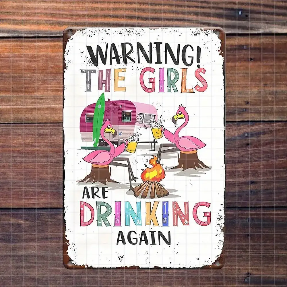 Warning The Girls Are Drinking Again Flamingo Vinyl Sticker Matte Self-Adhesive Decal For Laptop Water Bottle Cooler Girls