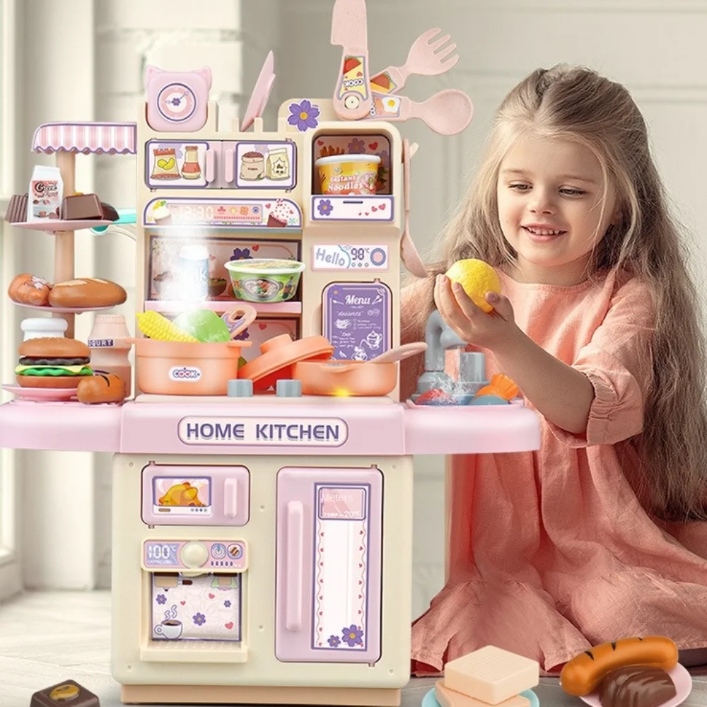 Mini-keukenspeelgoedset voor kinderen Cook Food Servies Aanrecht Speelset met verlichting Spray Gesimuleerd Fantasiespel Rollenspeelgoed