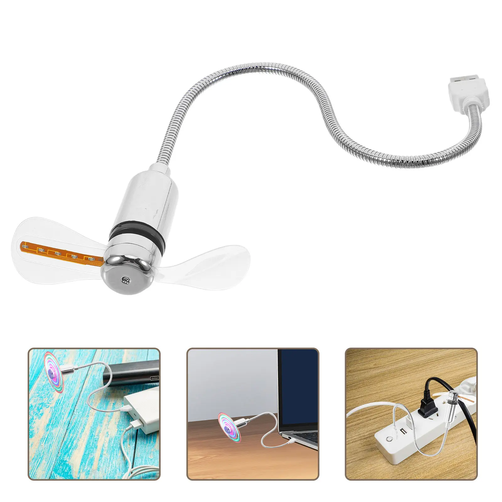 

USB мини-вентилятор серебристый 41 см с цветной LED-подсветкой, портативный охлаждающий вентилятор для ноутбука, настольного компьютера, офиса, USB-вентиляторы, перезаряжаемые портативные вентиляторы