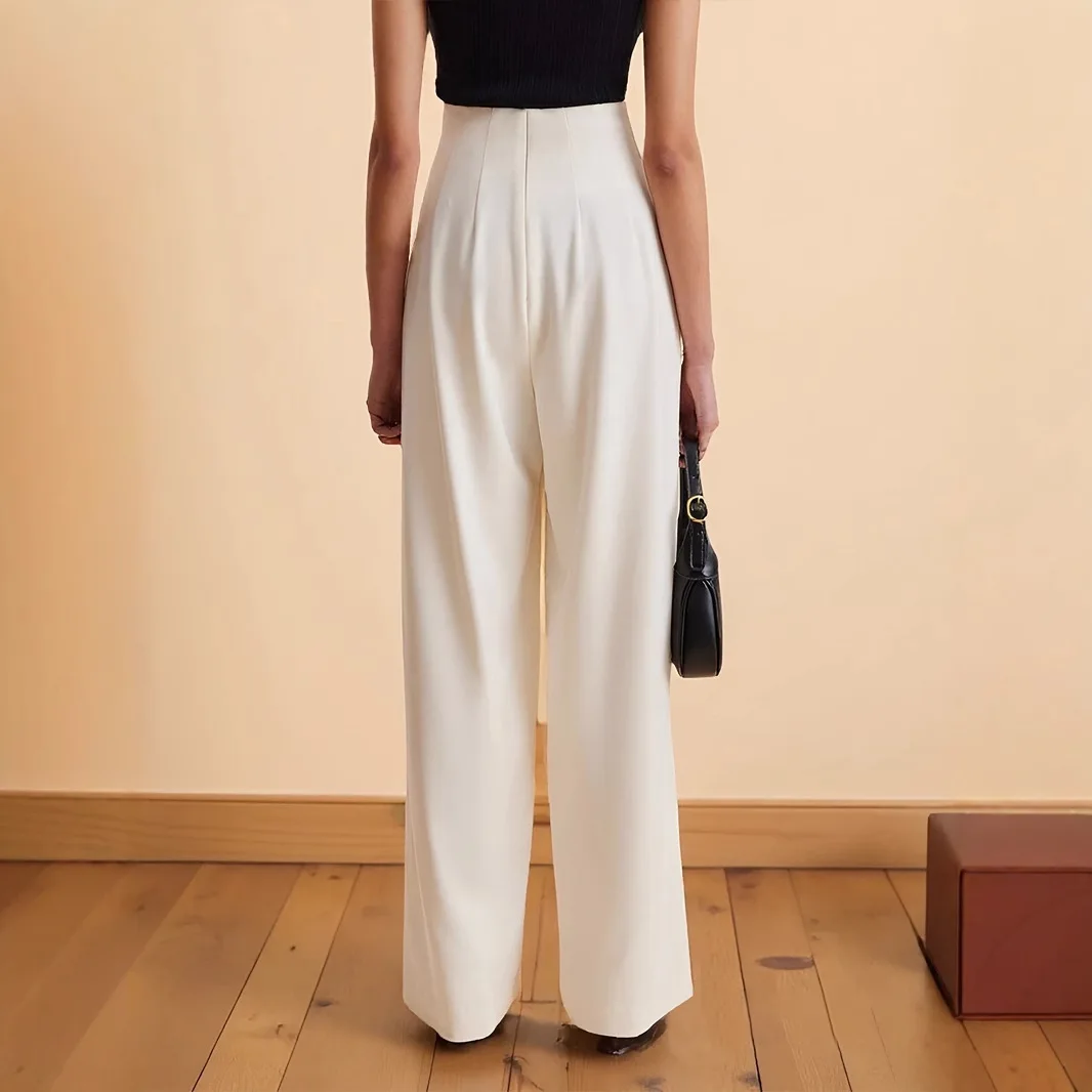 High Waist Wide Leg Casual Women's Pants Asymmetrical Waist Cuff High Quality Long Trousers Fashionable Female Clothing