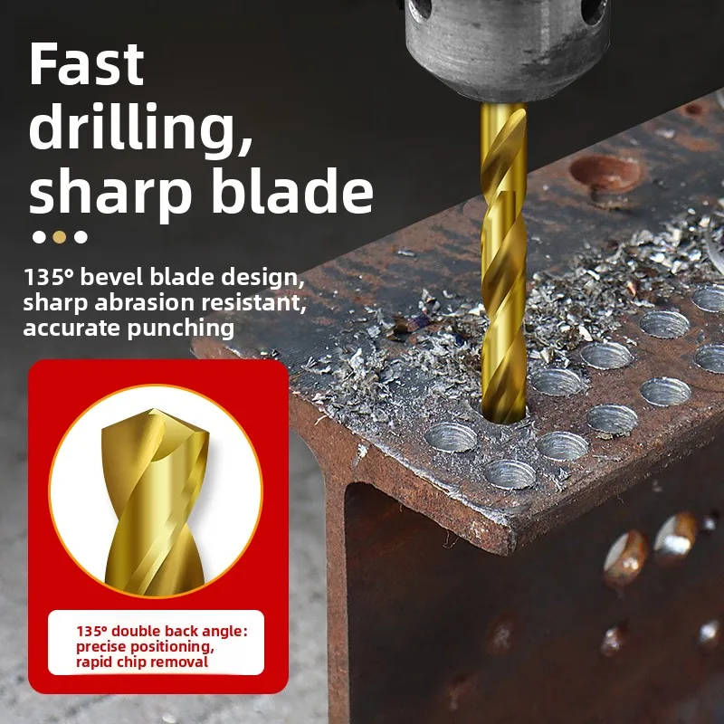 Titanium-Coated M2 Straight Shank Twist Drill Multi-Functional Drill Bit Specially Designed for Stainless Steel Drilling.