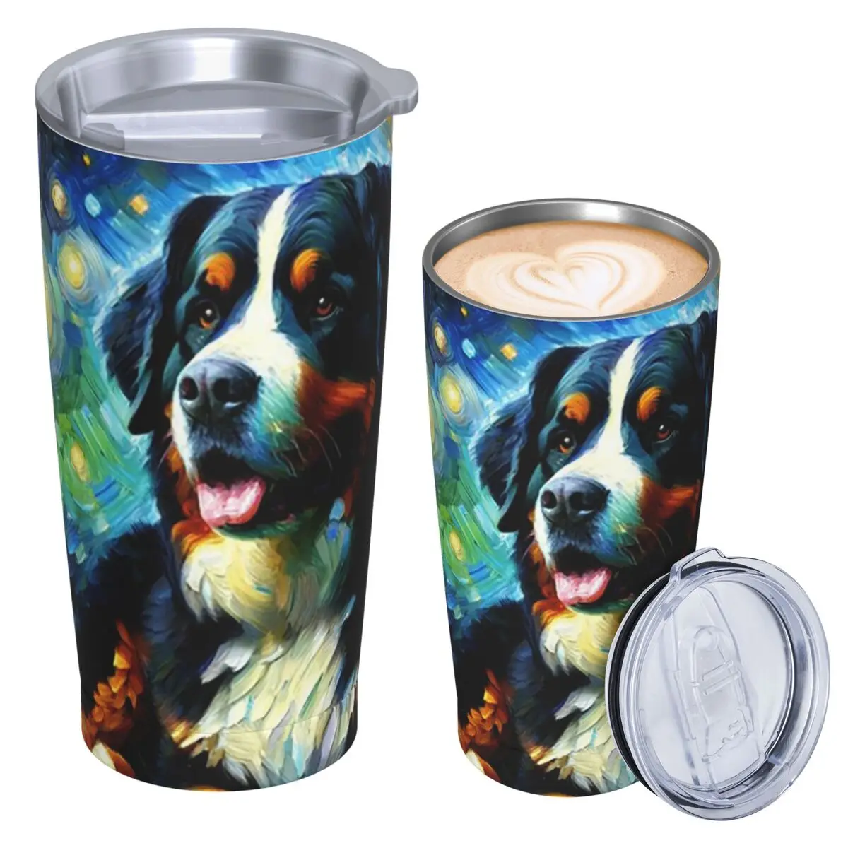 Starry Night Bernese Mountain Dog Van Gogh Lover Stainless Steel Tumbler Vacuum Insulated Mug Thermal Cold Cup Straws With Lid