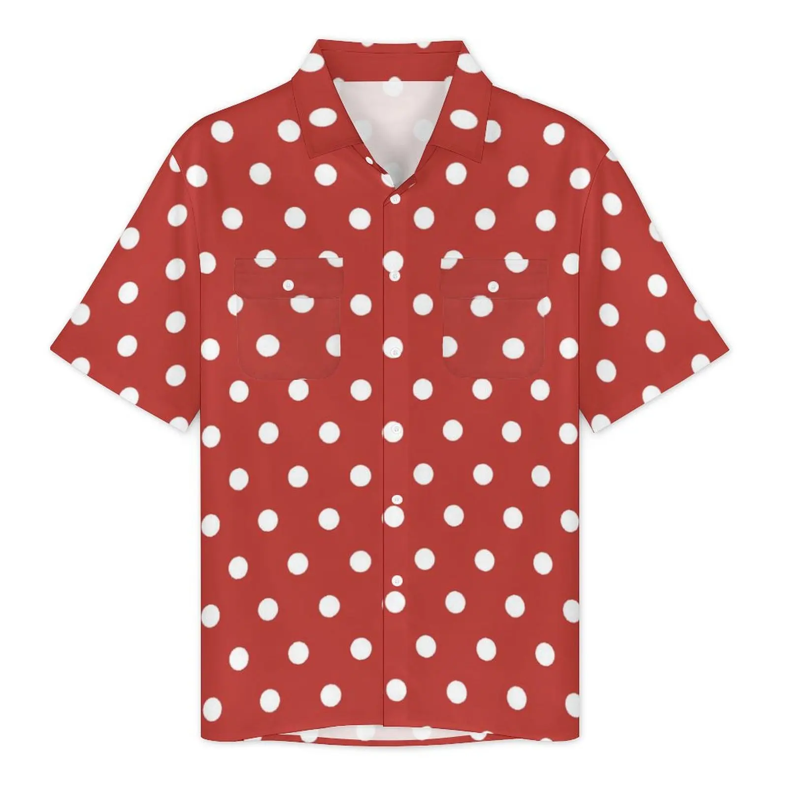 Retro Polka Dots Hawaii Shirt For Man Beach Red And White Casual Shirts Short Sleeve Breathable Custom Classic Plus Size Blouses