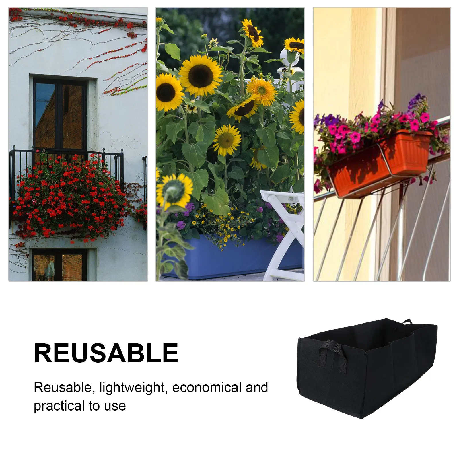 

2pcs Plant Grow Bags Square Eco-friendly Reusable Balcony Garden Vegetable Flower Pot Fabric Containers Foldable Handles