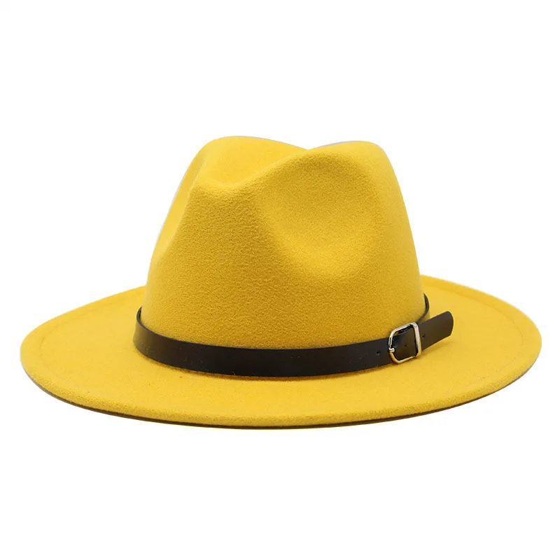 Men's fedora hat Men's and women's universal solid color fedora hat Women's 21 color wide brim jazz hat Autumn and winter Britis