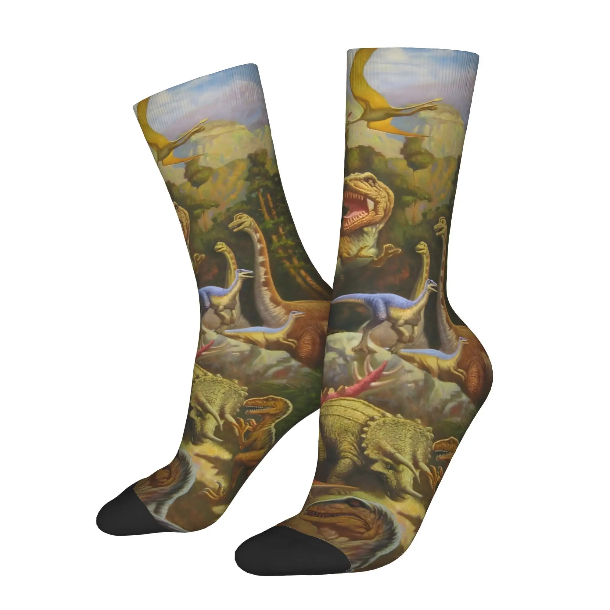 

Happy Funny Men's Socks Dinosaurs Retro Harajuku Street Style Seamless Crew Sock Gift Pattern Printed