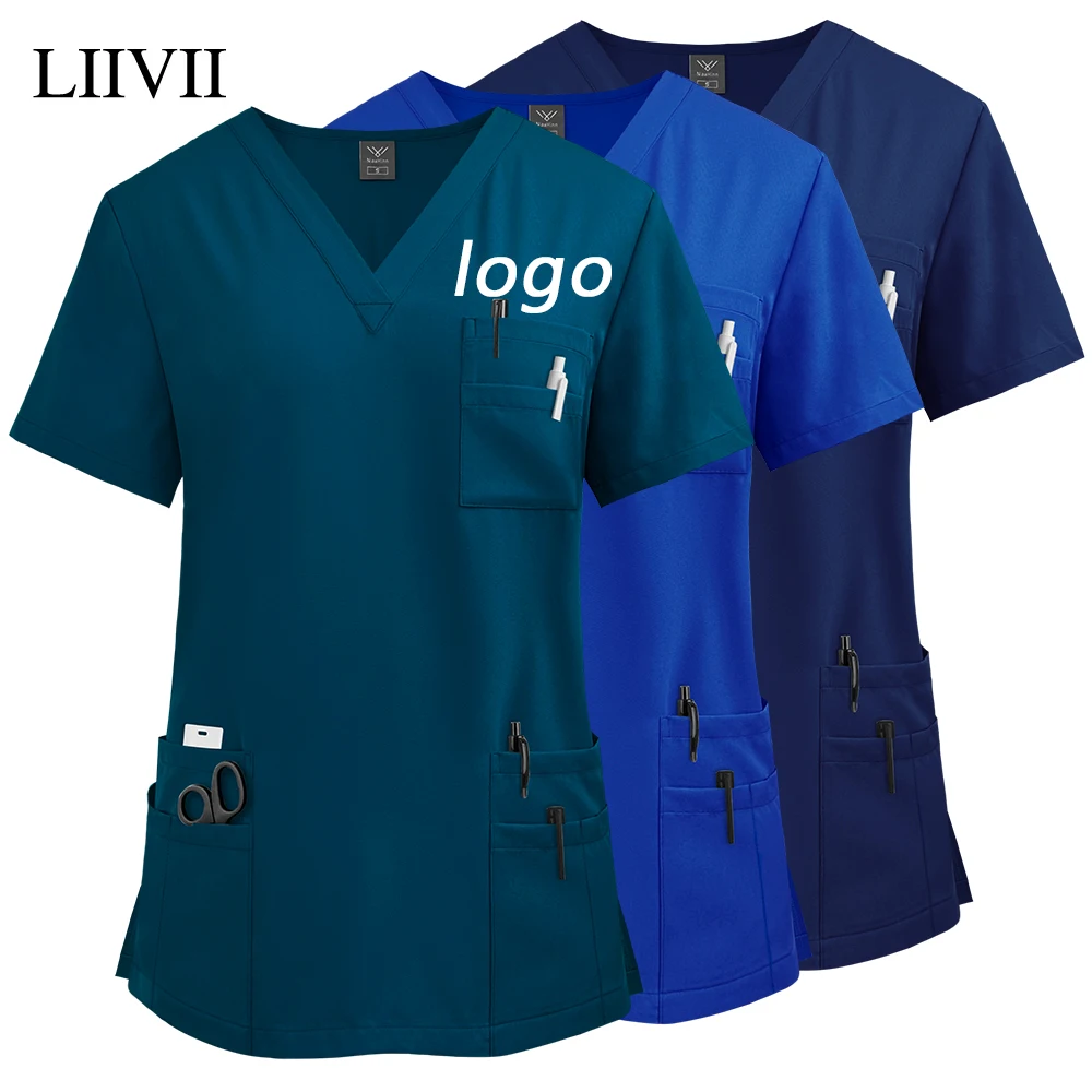 Médico enfermeira uniformes cirúrgicos mulher homem esfrega topos salão de beleza trabalho wear clínico esfrega blusa spa enfermagem camisetas