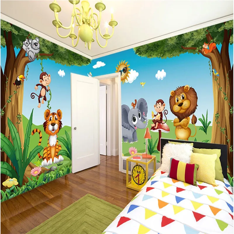 Modern Cute Cartoon Animal World Mural Wallpaper for Kids Room 3D Children's Room Whole House Decor Background Wall Paper 3D