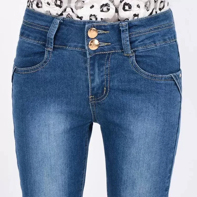 Pantalones Vaqueros ajustados de gran tamaño para mujer, ropa de calle de cintura alta, Vaqueros elásticos informales