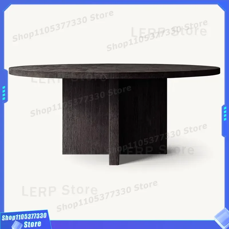 Modern Retro Round Dining Table Solid Wood Home Office Furniture Simple Apartment Dining Room Decor Small Space Saving Design