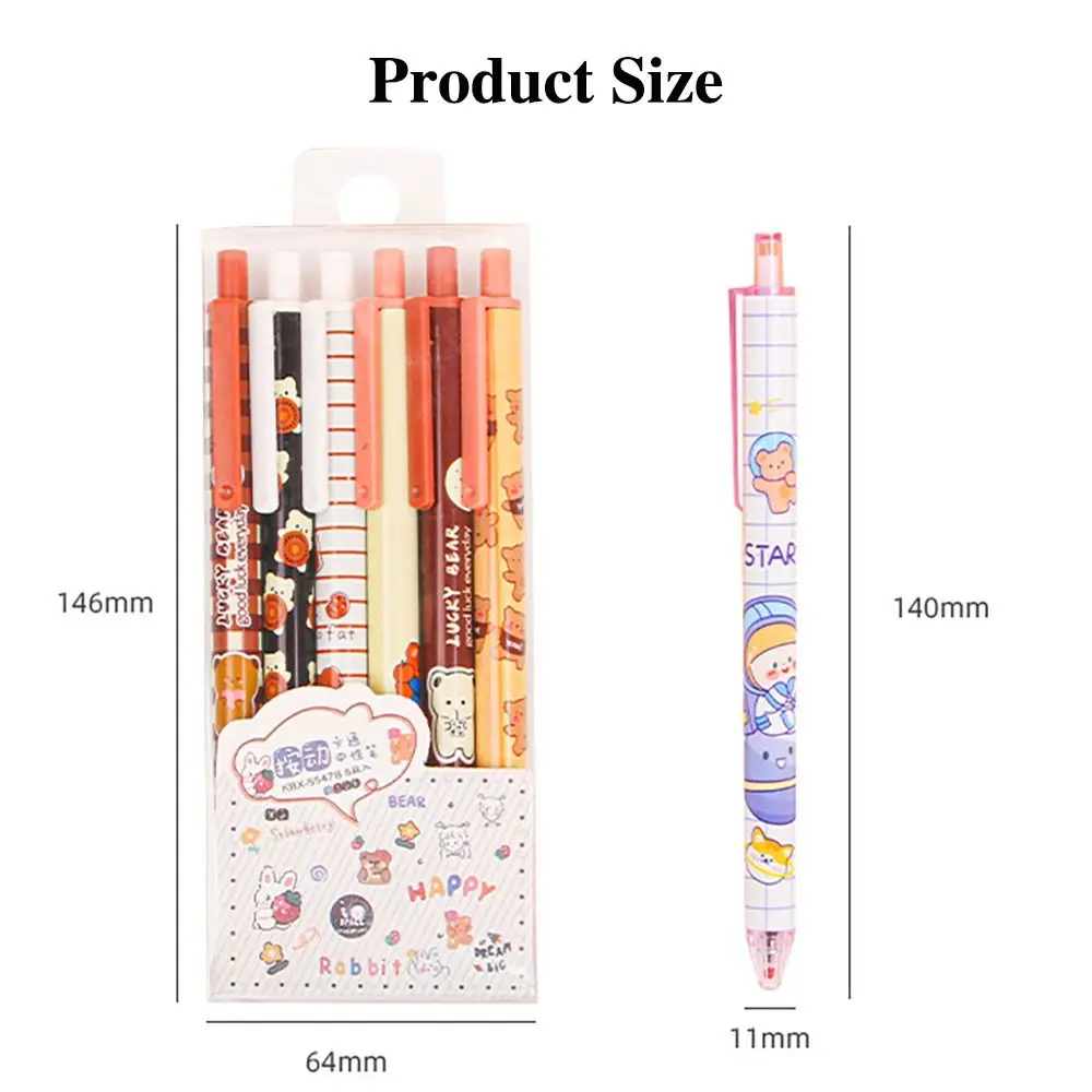 6PCS/Set Cartoon Press Type Writing Tool Gel Pens Signature Pen BallPoint Pen Neutral Pen