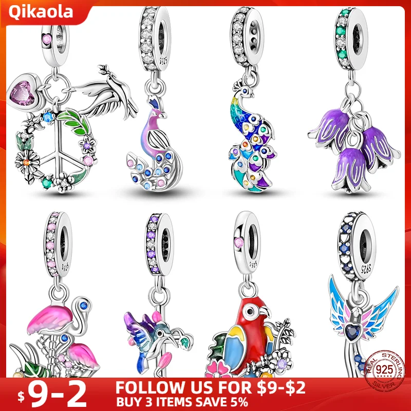 

S925 Sterling Silver Colorful Parrot Pendant Series Fit pand 3mm Bracelet DIY Beads Fashion For Women Jewelry Gift New In Hot
