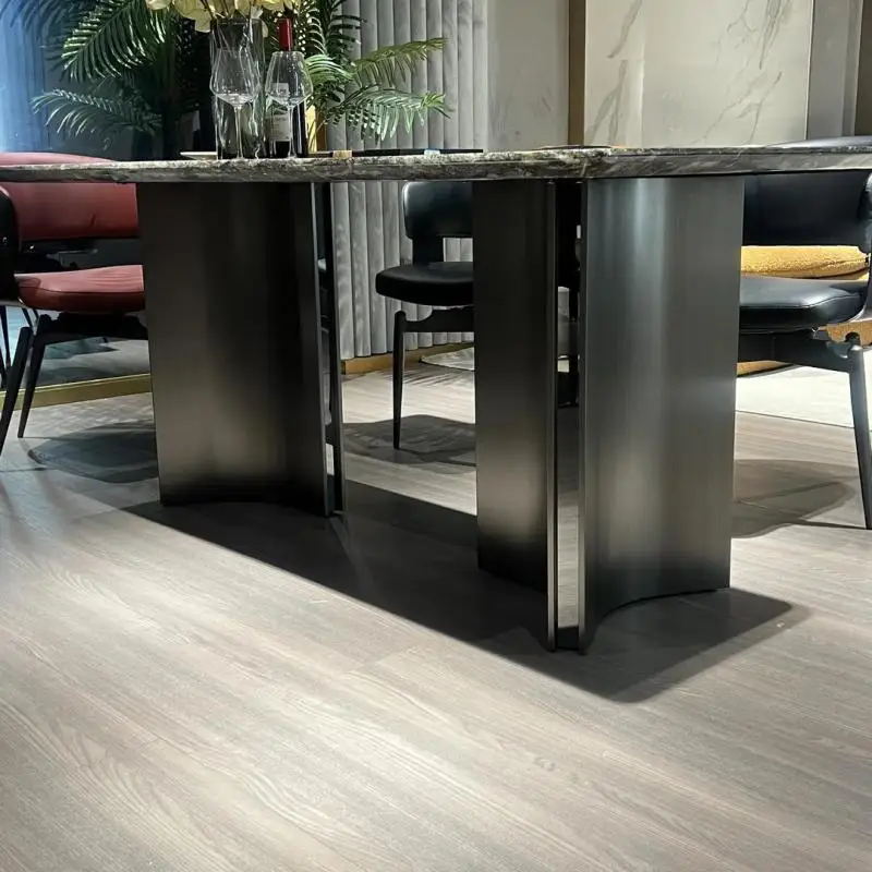 طاولة طعام فاخرة من الحجر البلاتيني الماسي الإيطالي الخفيف الفاخر عالي الإحساس من الحجر الطبيعي الفاخر طاولة طعام مربعة منزلية #3
