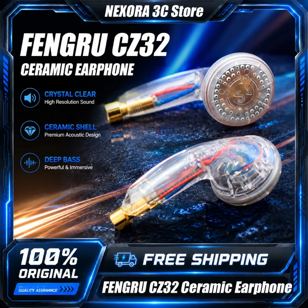 

FENGRU CZ32 Ceramic Titanium Alloy Earphone PU Composite Film 32ohm Flat Head Earbuds DIY MX500 Earphone（Not Including Cable）