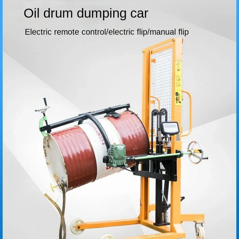 Oil drum flip dump truck, electric iron  lift drum handling tool, manual hydraulic forklift loading and unloading artifact