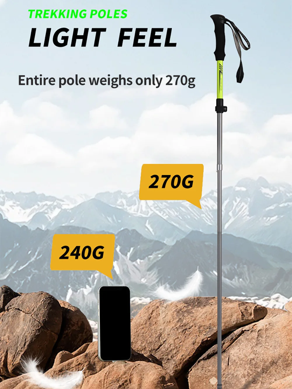Foldable Trekking Pole 7075 Aluminum Ultralight Adjustable Hiking Walking Stick Shock Absorbing 3-Section Outdoor Climbing Staff