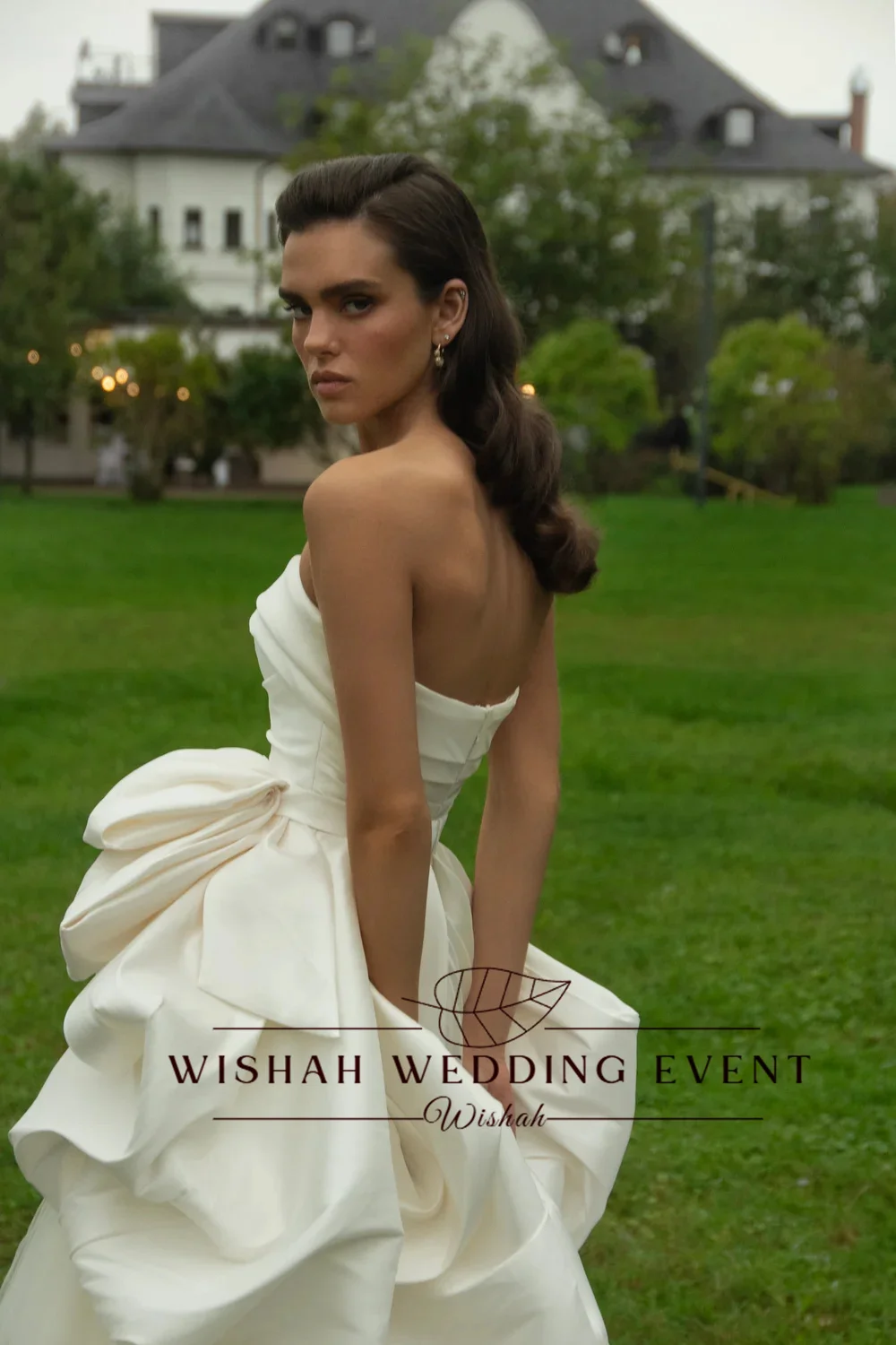 Wishah Customized Strapless Sleeveless Pleated High/Low Bow Grown Long Dress Irregular Hem Bridal Gown for Wedding Party 2027