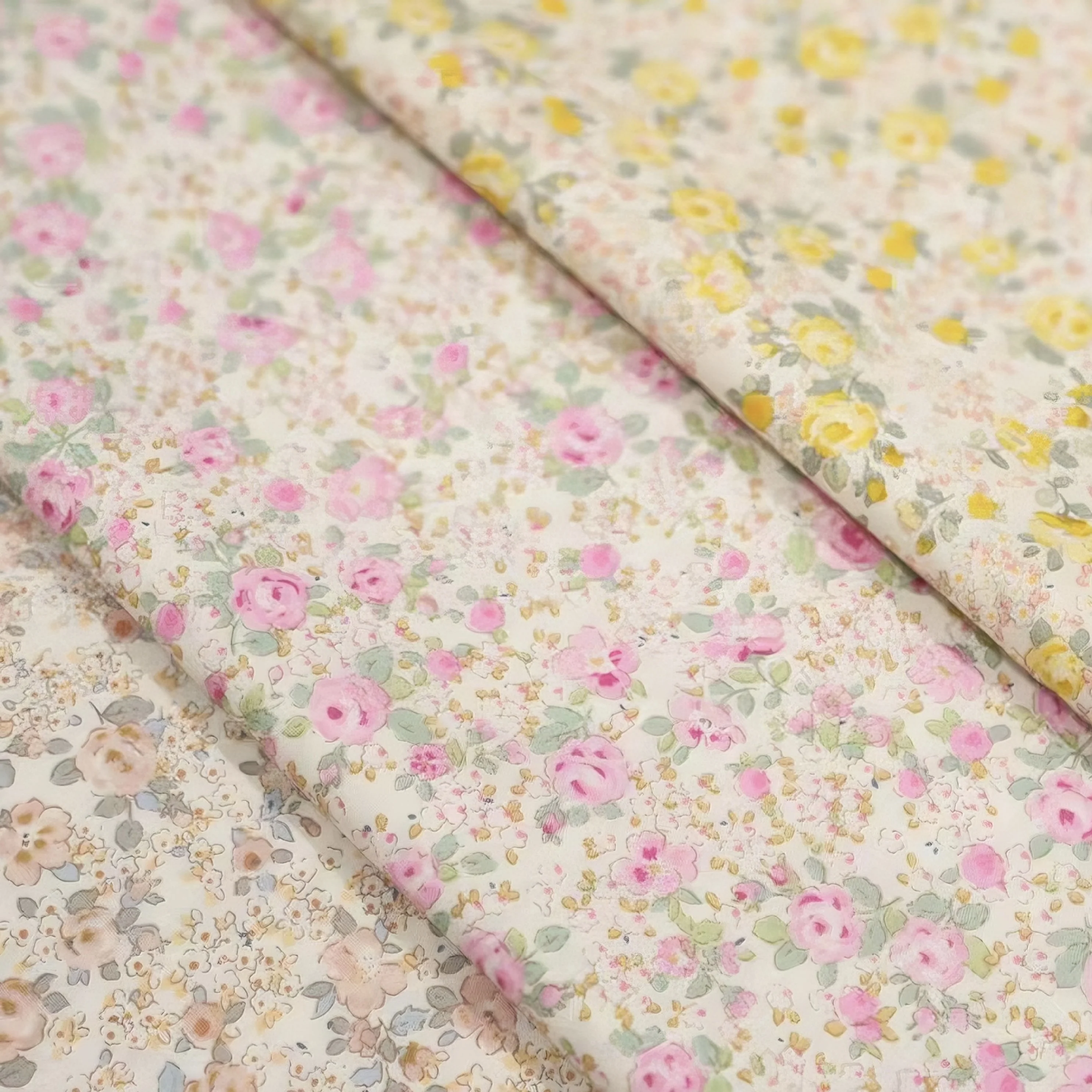 

Vintage Pink/Yellow Flower Print Sewing Material 100% Cotton Floral Fabric by Meter for Dress Blouse Kids Clothing Home Textiles