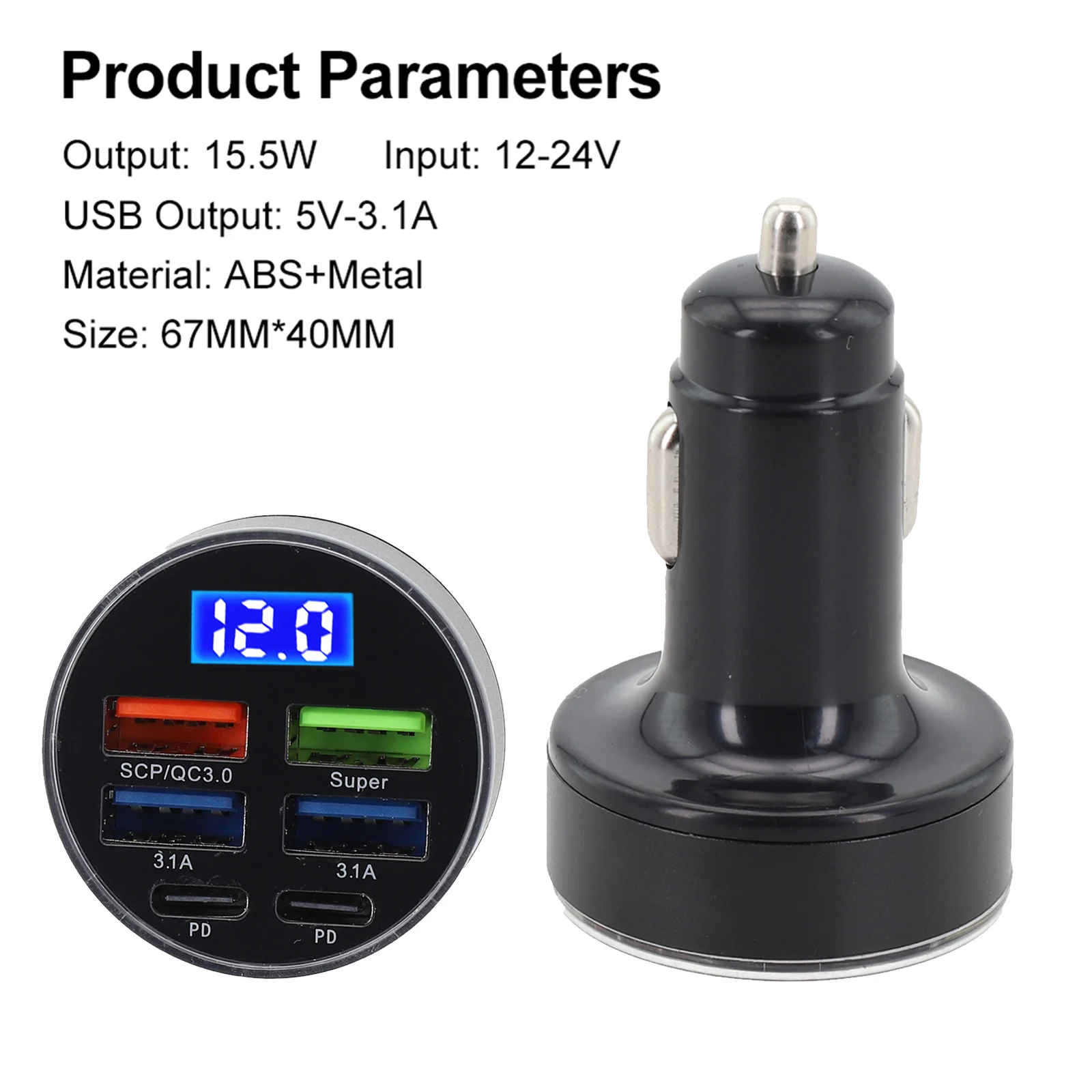 LED Display Car Charger Output Short Circuit Protection Stable Connection Super Fast W PD QC Type C ABS PC USB