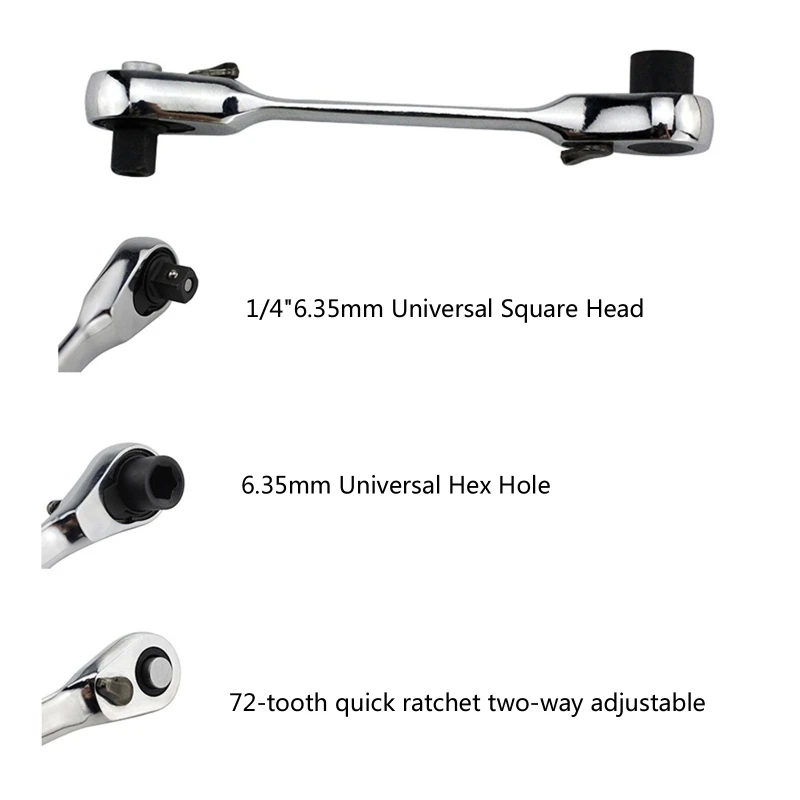 Cờ lê nhả nhanh 1/4 inch thực tế Cờ lê kép cho đầu Cờ lê bánh cóc với chuyển động 5 ° Cờ lê 72 răng cho ô tô Dropship