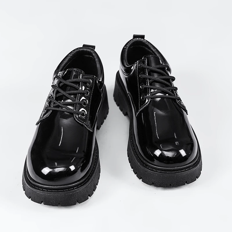 Schwarze Herren-Freizeitschuhe aus Lackleder, Plateau-Schnürschuhe, Business-Schuhe, Büro-Arbeitsschuhe, Party-, Hochzeits- und formelle Schuhe – Detail 7