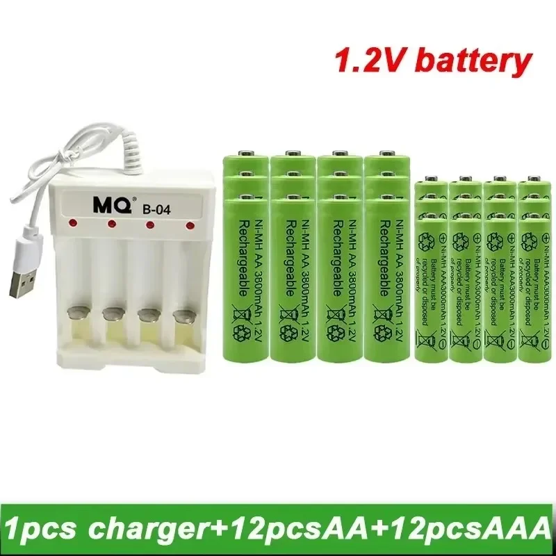 Batteria ricaricabile da 1,2 V AA 3800 mAh NI-MH + AAA 3000 mAh + NUOVO caricabatterie AA Batteria ricaricabile Batteria AA da 1,2 V NI-MH