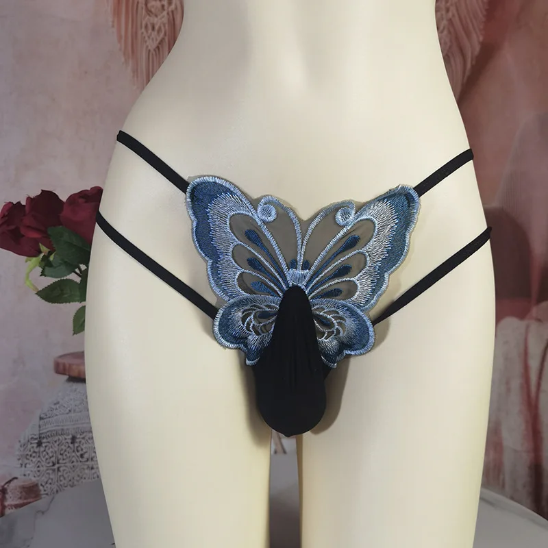

Large Size Sissy Pouch Panties Men Bullet Separation Brief Butterfly Embroidery Transparent Underwear Couple Tranparent Lingerie