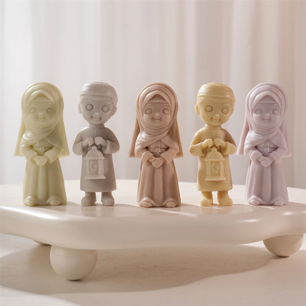 

Small Size Ramadan Kareem Decor Girl Boy Figurine Silicone Candle Mold Female Statue Silicone Molds Home Decor Gift
