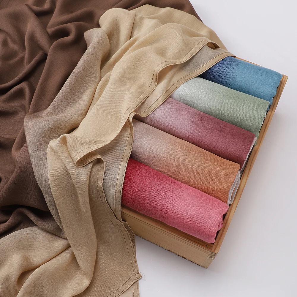 New Gradient Color Hijab Two Color Scarf Tie-Dye Cotton Shawls Muslim Women Wraps Headband Islamic Turban Foulard 3
