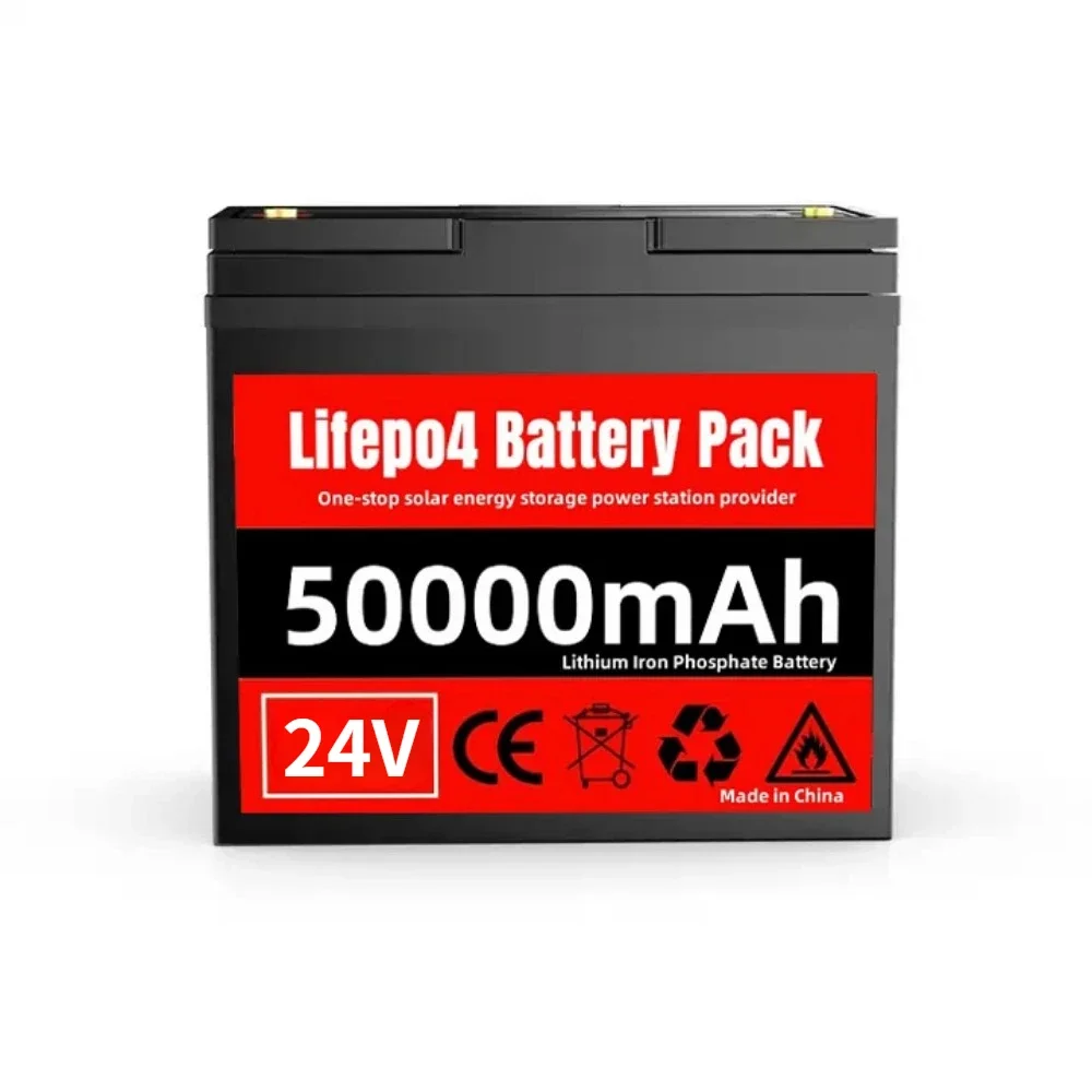 24V 50Ah Lithium Iron Phosphate Battery LiFePO4 Built-in BMS LiFePO4 Battery for Solar Power System RV House Trolling Motor